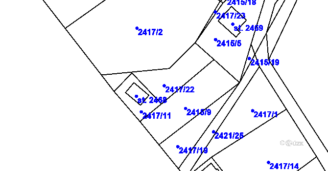 Parcela st. 2417/22 v KÚ Ostravice 1, Katastrální mapa