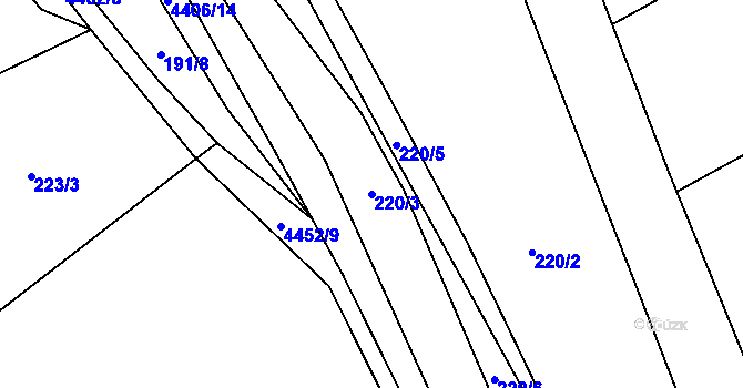 Parcela st. 220/3 v KÚ Ostravice 1, Katastrální mapa