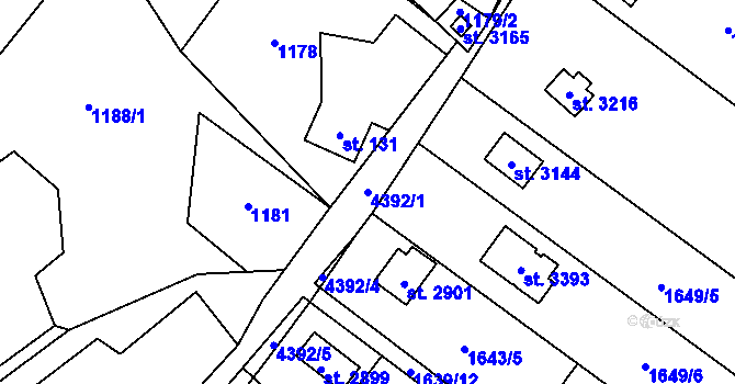 Parcela st. 4392/1 v KÚ Ostravice 1, Katastrální mapa