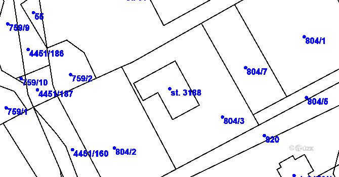 Parcela st. 3188 v KÚ Ostravice 1, Katastrální mapa