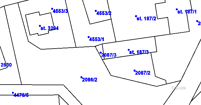 Parcela st. 2087/3 v KÚ Ostravice 1, Katastrální mapa