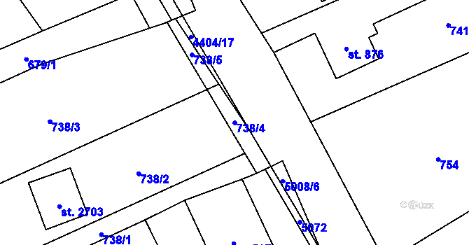 Parcela st. 738/4 v KÚ Ostravice 1, Katastrální mapa