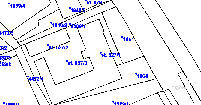 Parcela st. 527/1 v KÚ Ostravice 1, Katastrální mapa