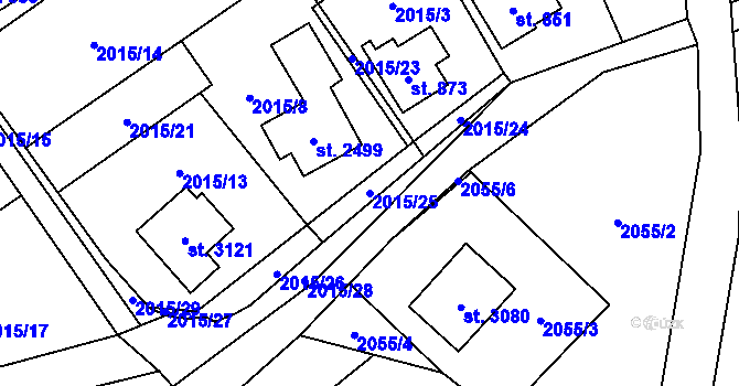 Parcela st. 2015/25 v KÚ Ostravice 1, Katastrální mapa
