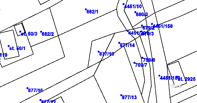 Parcela st. 877/10 v KÚ Ostravice 1, Katastrální mapa