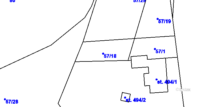 Parcela st. 57/18 v KÚ Ostravice 1, Katastrální mapa