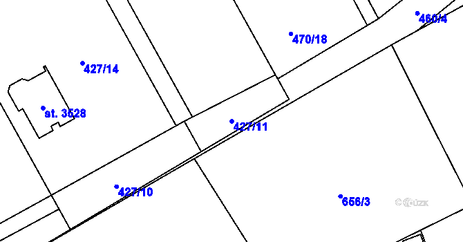 Parcela st. 427/11 v KÚ Ostravice 1, Katastrální mapa
