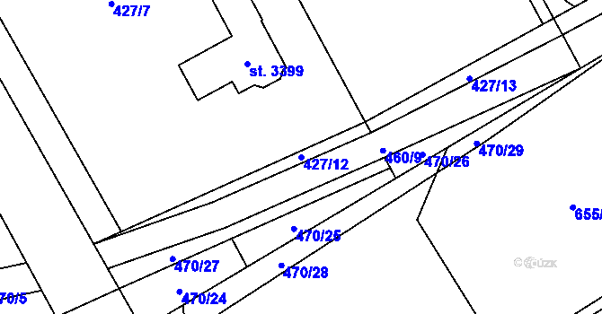 Parcela st. 427/12 v KÚ Ostravice 1, Katastrální mapa