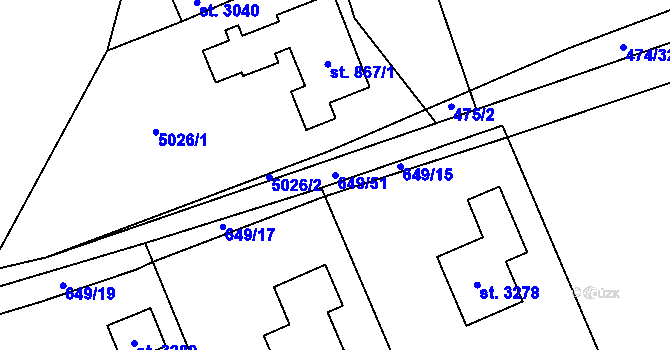 Parcela st. 649/51 v KÚ Ostravice 1, Katastrální mapa