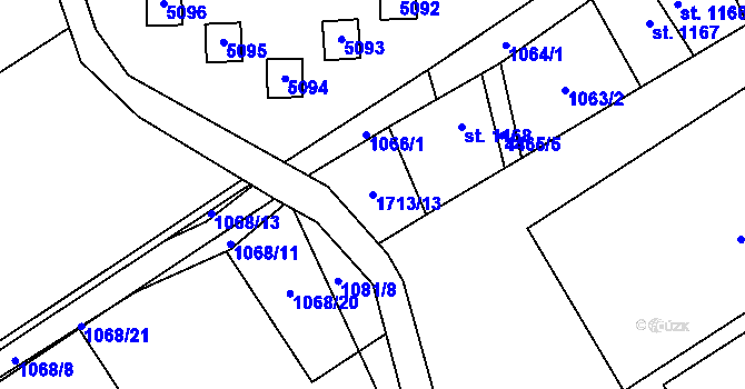 Parcela st. 1713/13 v KÚ Ostravice 1, Katastrální mapa