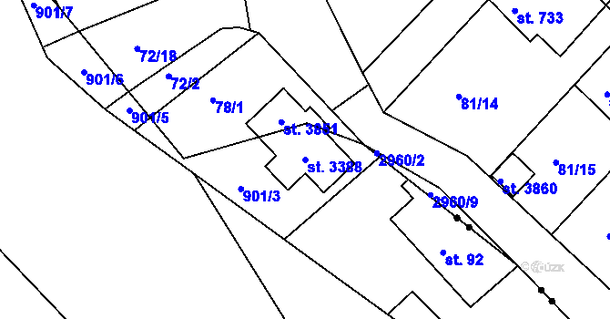 Parcela st. 3388 v KÚ Ostravice 1, Katastrální mapa