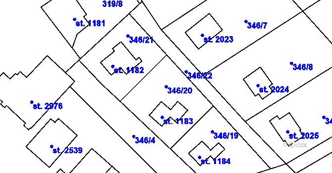 Parcela st. 346/20 v KÚ Ostravice 1, Katastrální mapa