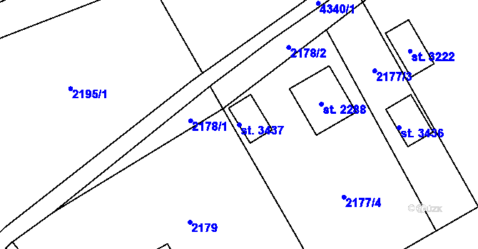 Parcela st. 3437 v KÚ Ostravice 1, Katastrální mapa
