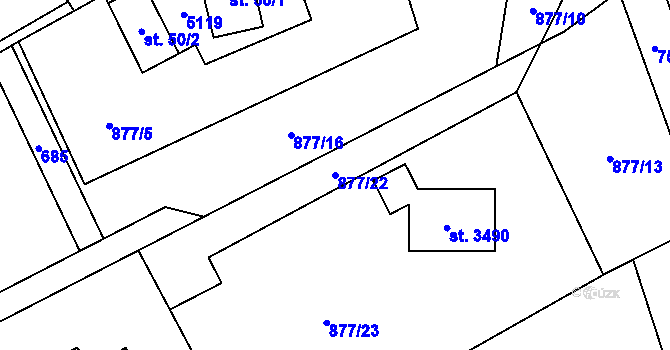 Parcela st. 877/22 v KÚ Ostravice 1, Katastrální mapa