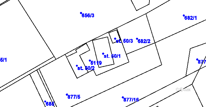 Parcela st. 50/1 v KÚ Ostravice 1, Katastrální mapa