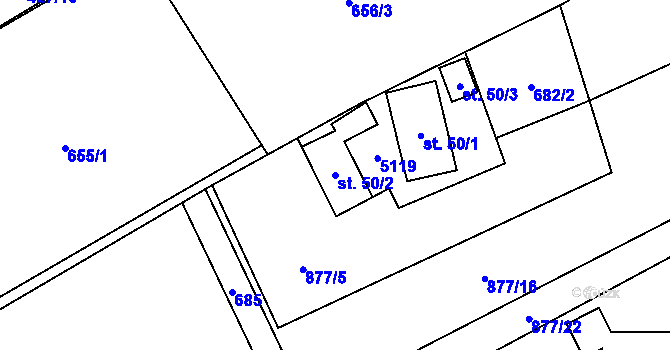 Parcela st. 50/2 v KÚ Ostravice 1, Katastrální mapa