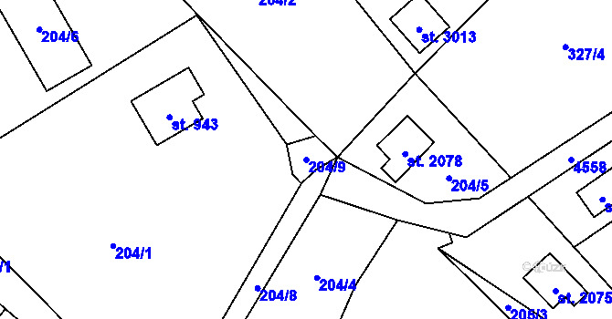 Parcela st. 204/9 v KÚ Ostravice 1, Katastrální mapa
