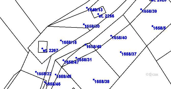 Parcela st. 1658/49 v KÚ Ostravice 1, Katastrální mapa