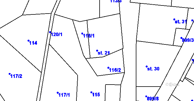 Parcela st. 21 v KÚ Ostré, Katastrální mapa