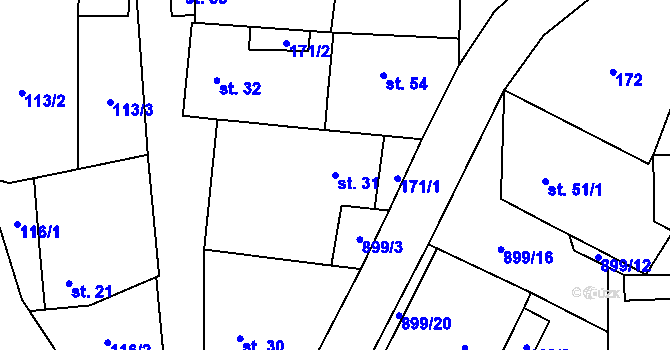 Parcela st. 31 v KÚ Ostré, Katastrální mapa