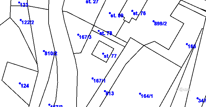 Parcela st. 77 v KÚ Ostré, Katastrální mapa