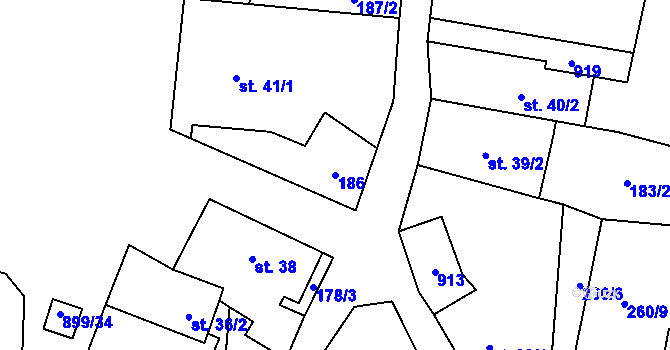 Parcela st. 186 v KÚ Ostré, Katastrální mapa