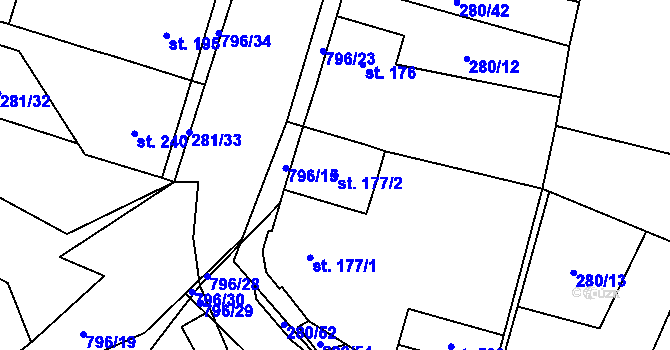 Parcela st. 177/2 v KÚ Ostroměř, Katastrální mapa