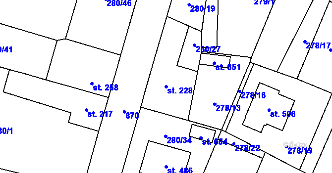 Parcela st. 228 v KÚ Ostroměř, Katastrální mapa
