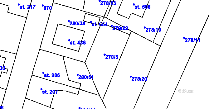 Parcela st. 278/5 v KÚ Ostroměř, Katastrální mapa