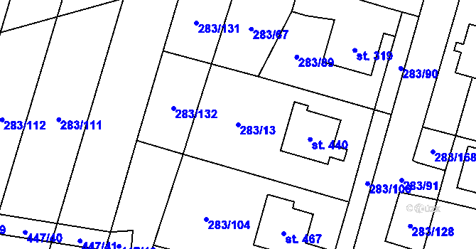 Parcela st. 283/13 v KÚ Ostroměř, Katastrální mapa