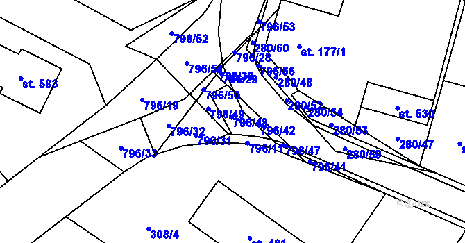 Parcela st. 796/11 v KÚ Ostroměř, Katastrální mapa