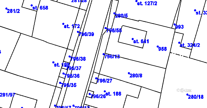 Parcela st. 796/13 v KÚ Ostroměř, Katastrální mapa