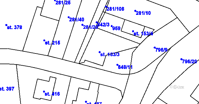 Parcela st. 153/3 v KÚ Ostroměř, Katastrální mapa