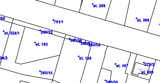 Parcela st. 280/57 v KÚ Ostroměř, Katastrální mapa