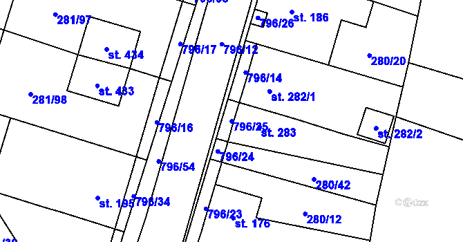 Parcela st. 796/25 v KÚ Ostroměř, Katastrální mapa