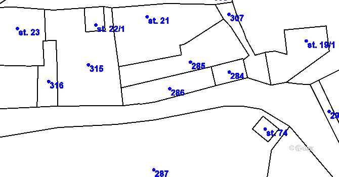 Parcela st. 286 v KÚ Ostrov u Bohdanče, Katastrální mapa