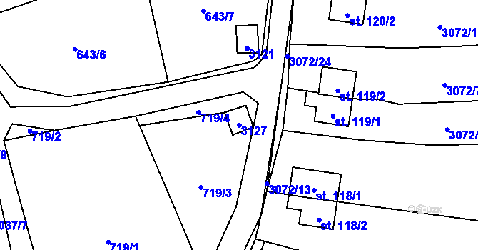 Parcela st. 3127 v KÚ Ostrov na Šumavě, Katastrální mapa