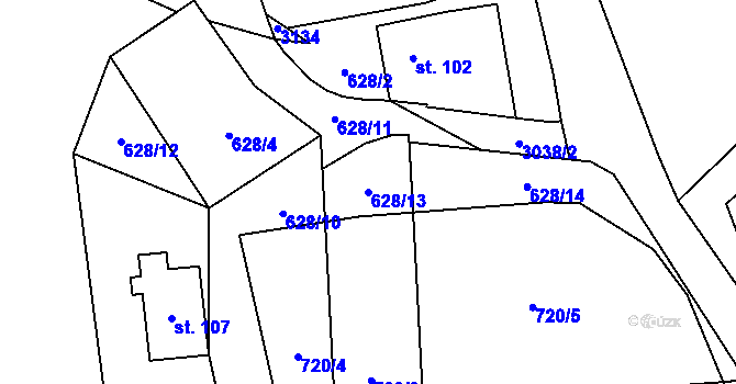 Parcela st. 628/13 v KÚ Ostrov na Šumavě, Katastrální mapa