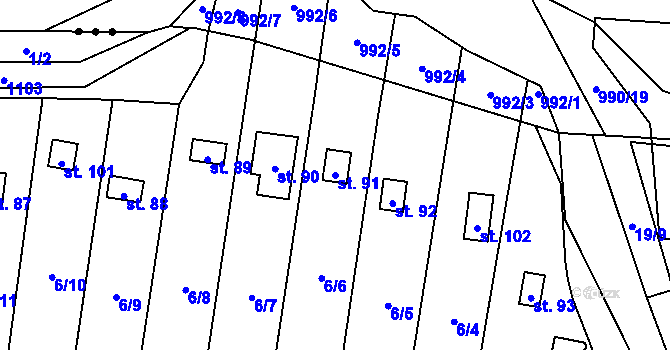 Parcela st. 91 v KÚ Běleň, Katastrální mapa