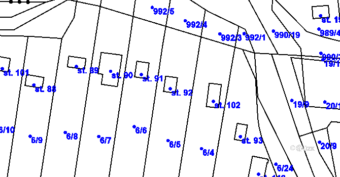 Parcela st. 92 v KÚ Běleň, Katastrální mapa