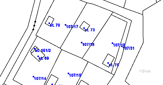 Parcela st. 107/18 v KÚ Běleň, Katastrální mapa