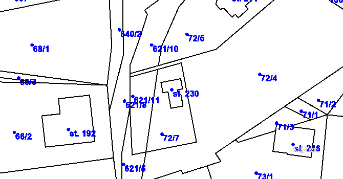 Parcela st. 230 v KÚ Horní Žďár u Ostrova, Katastrální mapa