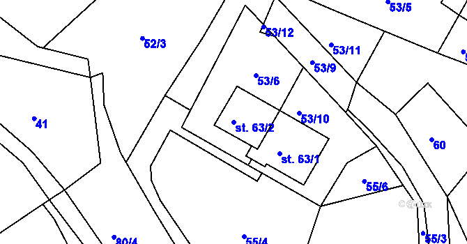 Parcela st. 63/2 v KÚ Horní Žďár u Ostrova, Katastrální mapa