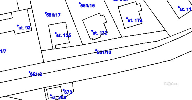 Parcela st. 551/10 v KÚ Horní Žďár u Ostrova, Katastrální mapa