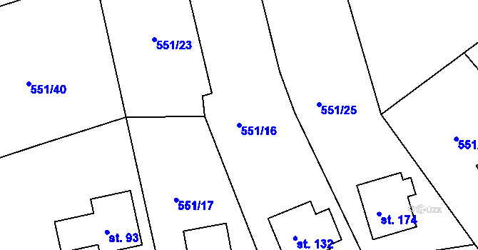 Parcela st. 551/16 v KÚ Horní Žďár u Ostrova, Katastrální mapa