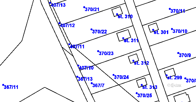 Parcela st. 370/23 v KÚ Dolní Žďár u Ostrova, Katastrální mapa