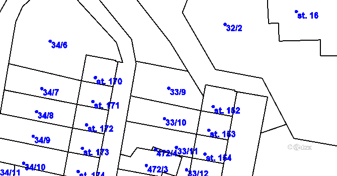 Parcela st. 33/9 v KÚ Dolní Žďár u Ostrova, Katastrální mapa
