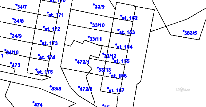 Parcela st. 33/12 v KÚ Dolní Žďár u Ostrova, Katastrální mapa