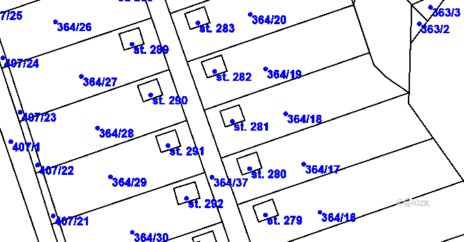 Parcela st. 281 v KÚ Dolní Žďár u Ostrova, Katastrální mapa