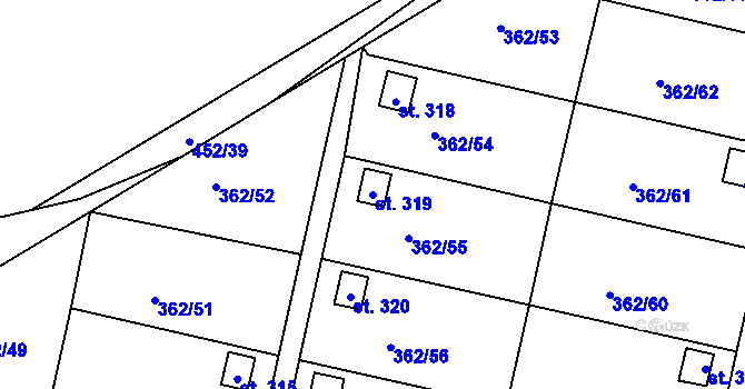 Parcela st. 319 v KÚ Dolní Žďár u Ostrova, Katastrální mapa